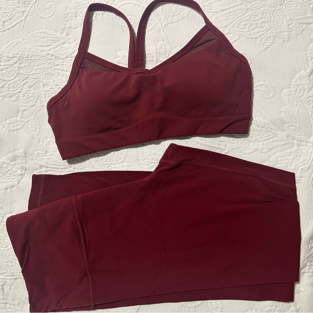 Athleta Women's Burgundy Sports Bra & Leggings Set